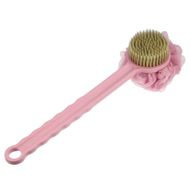 Depurador de espalda, cepillo de baño, cepillo de baño de mango largo de doble cara para ducha de baño, 15.35"x4.72"x4.13", rosa
