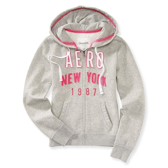 Sudadera con capucha Aeropostale New York FZ para mujer gris grande