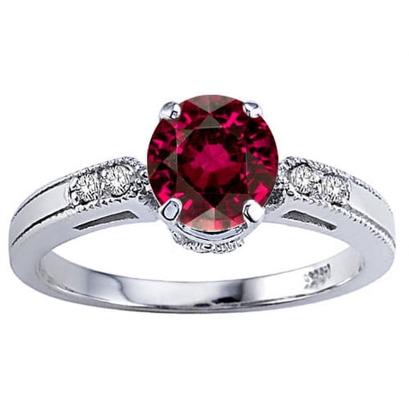 Tommaso Design Zoe R Genuine Blazing Ruby Red Topaz and Diamond Engagement Ring in 14 kt White Gold Size 4.5 Female Adult