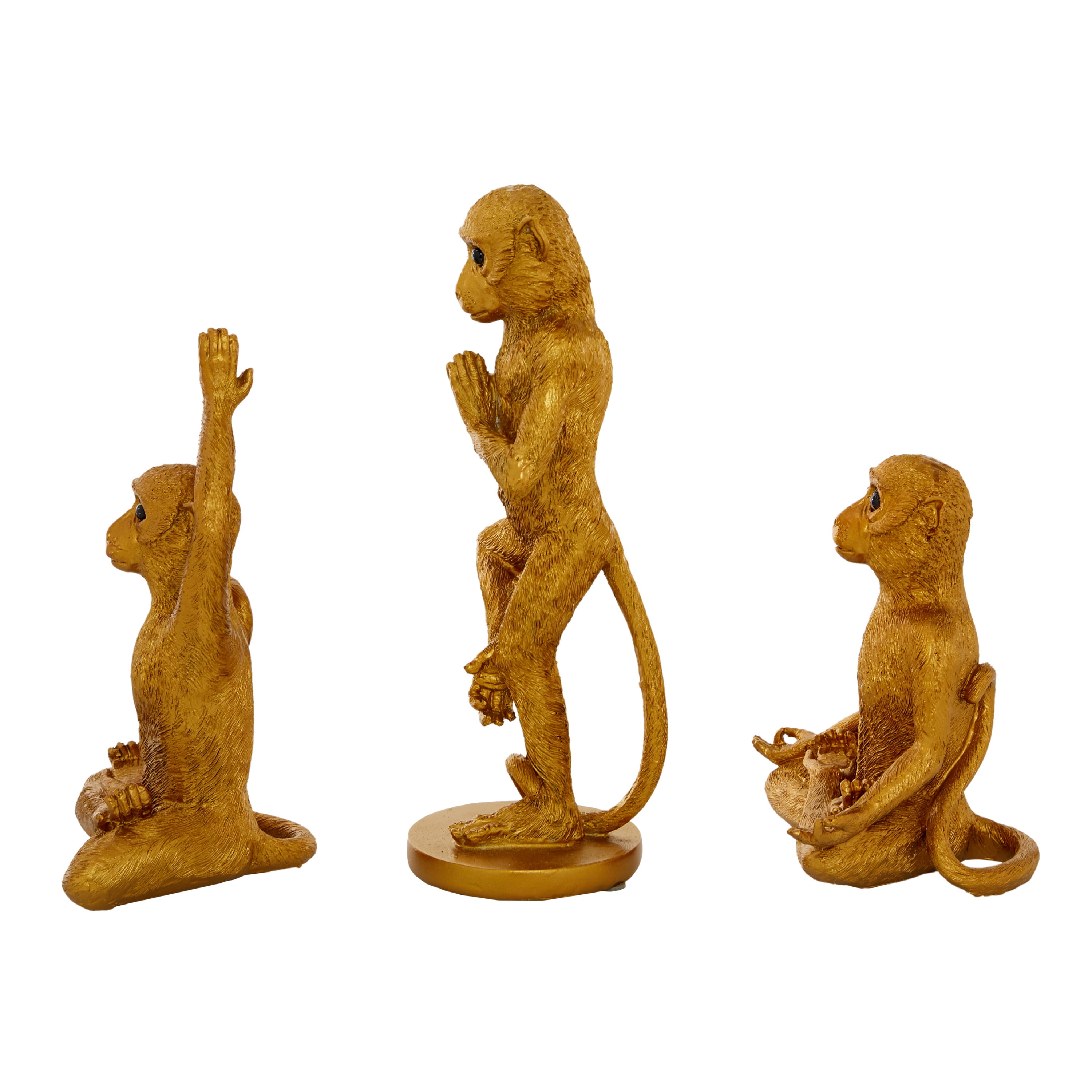 11", 9", 7"H Gold Polystone Monkey Sculpture, by DecMode (3 Count)