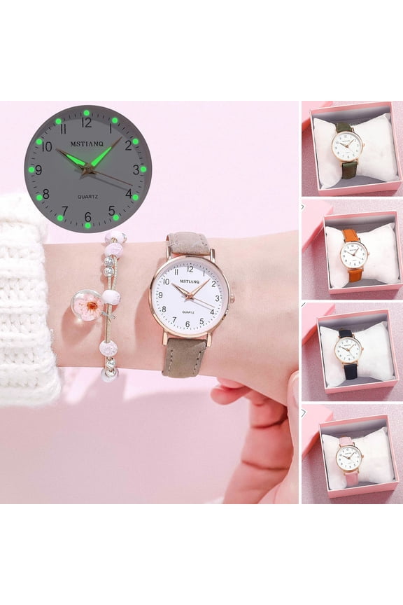 Quartz Watch Pointer Display Faux Leather Strap Round Dial Quartz Movement Pin Buckle Decoration Precise Time Luminous Women Dress Wristwatch Jewelry Gift,Coffee