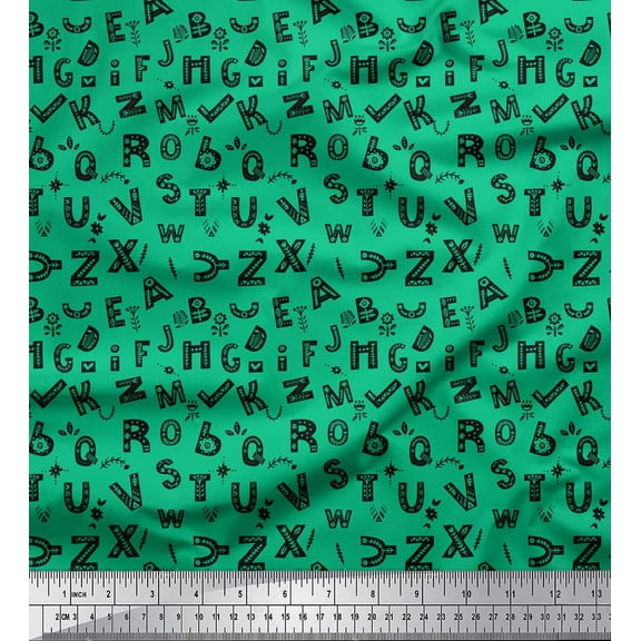 Soimoi Green Cotton Voile Fabric Alphabet Text Printed Fabric 1 Yard 42 Inch Wide