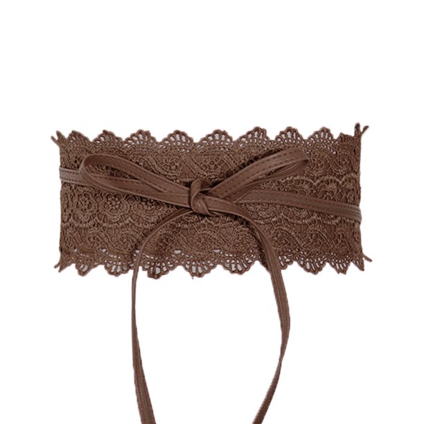 Cinturón de cintura de encaje para mujer, corsé bohemio de cintura ancha de cuero, corsé para vestid Abanopi Café