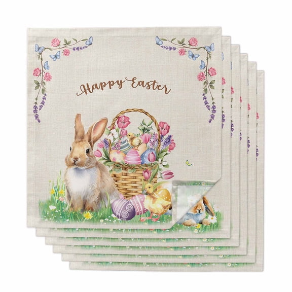 Cloth Napkins Set of 6 - 20x20 Inches, Easter Bunny Washable Reusable Table Napkins, Spring Easter Eggs Floral Burlap Rustic Soft & Absortbent Dining Napkin for Party Wedding Hotel Restaurant