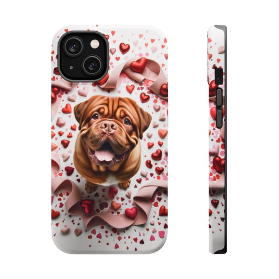 DistinctInk Tough Case for Apple iPhone 13 (6.1" Screen), Compatible with MagSafe Charging - Valentine's Day Dogue de Bordeaux