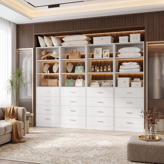 Homieasy 7.1 FT Freestanding Closet System 4-Piece Set, 85.2'' Closet Organizer System with 16 Drawers & 16 Shelves for Walk-in Closet, Bedroom, White