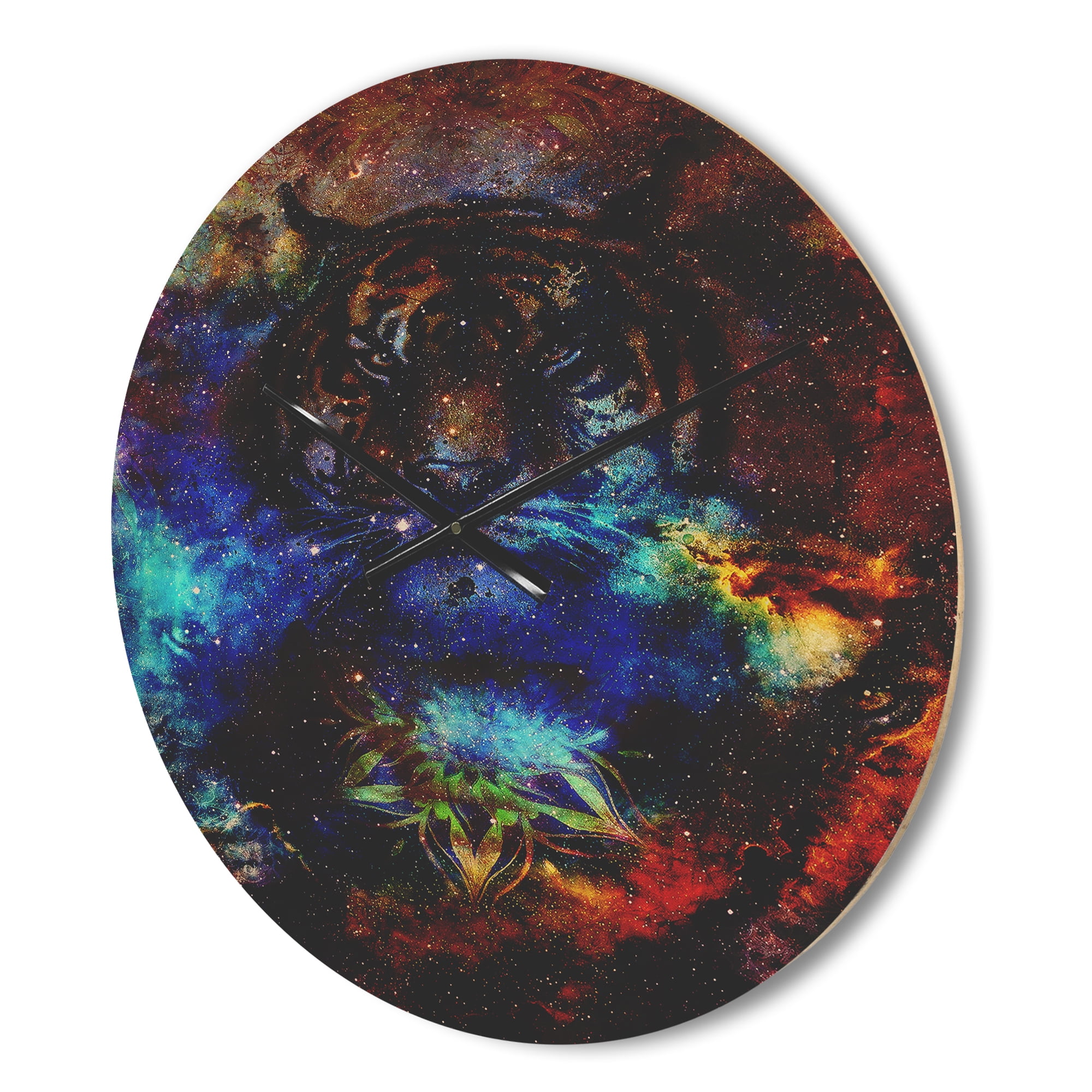 Designart 'Colorful Dots Tiger Collage ' Modern Wood Wall Clock
