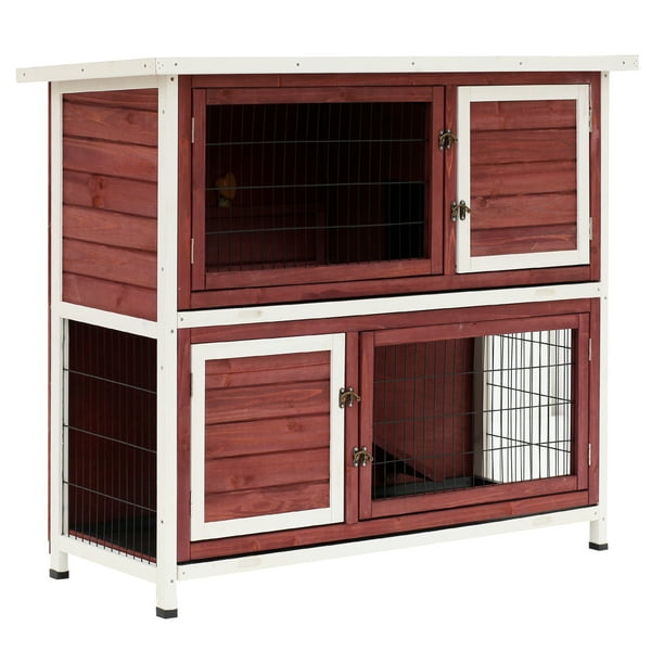 Pawhut 48" 2Story Elevated Stacked Wooden Rabbit Hutch Small Animal