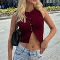 thumbnail image 5 of Womens Sleeveless Cropped Sweater Vest Summer Trendy Knit Crop Tank Tops Crewneck Button Y2K Going Out Top Wine Red S, 5 of 7