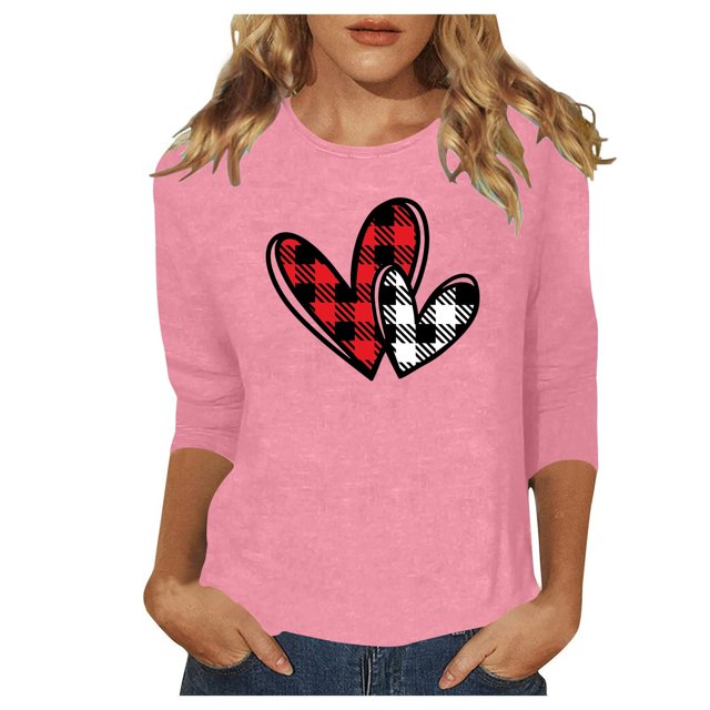 Blouse pour Femmes Motif Cœur Imprimé Saint-Valentin Manches Courtes Haut Décontracté