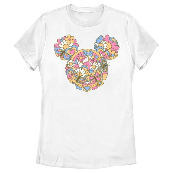 Women's Mickey & Friends Flowers and Butterflies Ears Graphic Tee White X Large