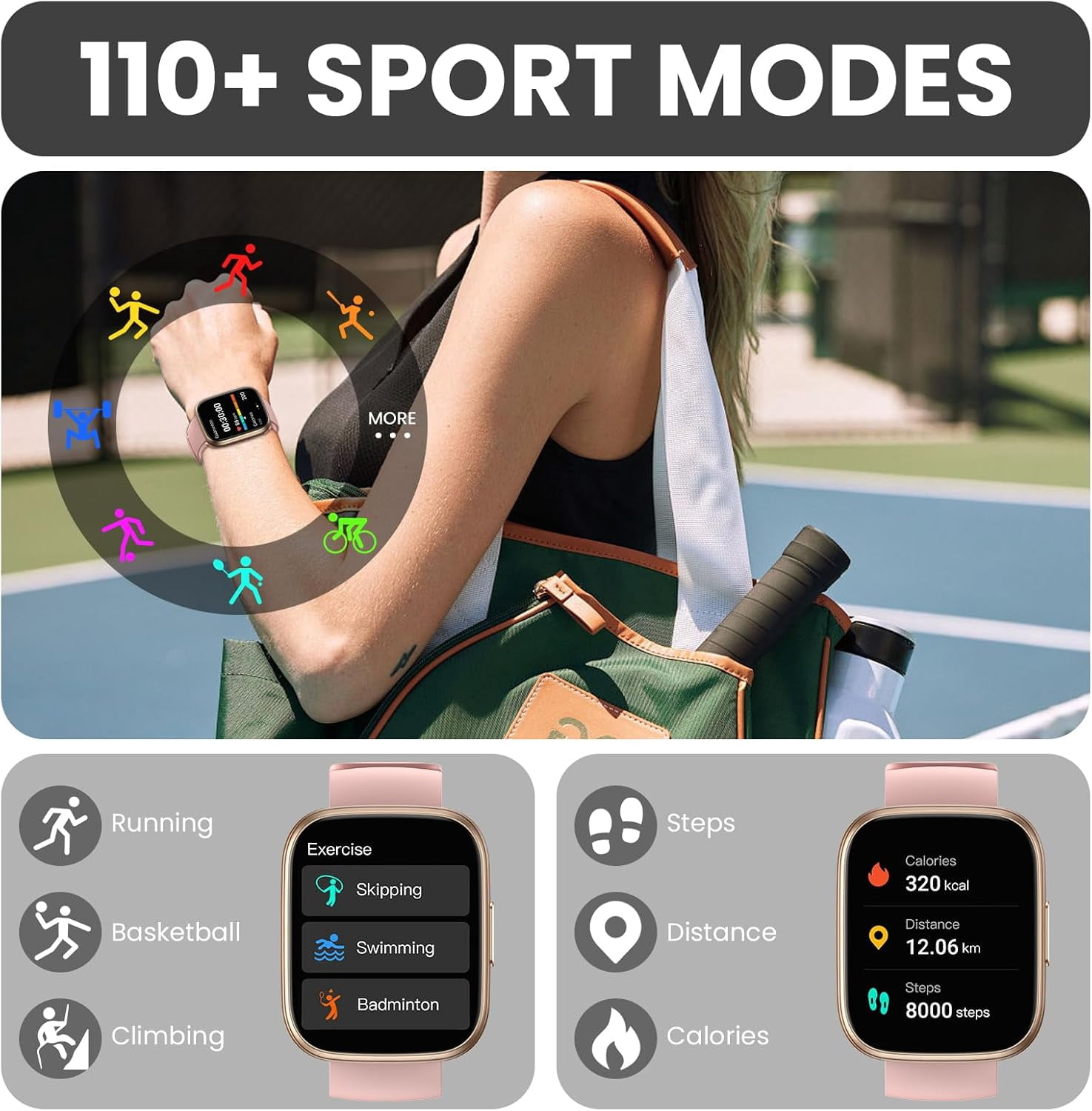 Smart Watch for Men Women (Answer/Make Calls),1.95" Touchscreen Fitness Tracker with 110+ Sport Modes,Heart Rate/Sleep Monitor/Pedometer Fitness Watch,IP68 Waterproof Activity Tracker for Android iOS