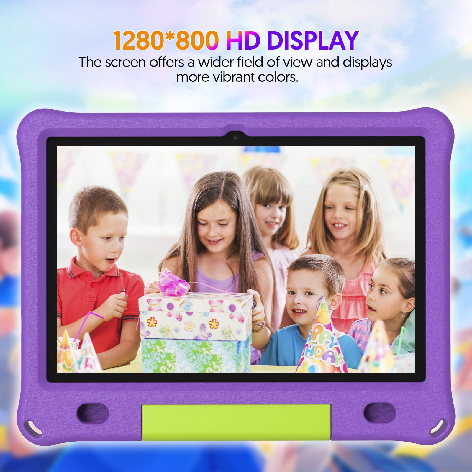 10inch Kids Tablet Android 15,1280x800 HD Ips Display Tablet with Eva Case,12GB (3g+9g) RAM+64GB Rom,Quad-Core, Wi-Fi6,6000mAh,Parental Control App Google Certified - Purple