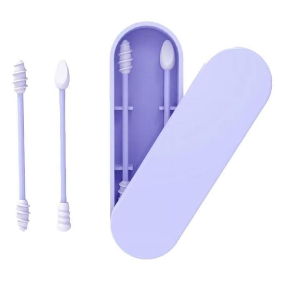Portátil y reutilizable: hisopos de silicona de doble punta, para maquillaje para el cuidado de los oídos y artículos esenciales para viajes (azul)