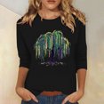 thumbnail image 2 of YUGYXL Three Quarter Sleeve Tshirts for Women Mardi Gras Fancy Printed Clothes Dressy Crew Neck Basic Fit Tees Theme Party Soft Tunic Tops Sales, 2 of 5