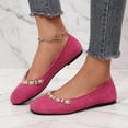 thumbnail image 6 of BRGZLK Women's Flats Shoes Summer Fashion Casual Versatile Round Toe Pearl Rhinestone Slip-On Flat Shoes Soft Sole Elegant Comfortable Flats Red 8.5, 6 of 7