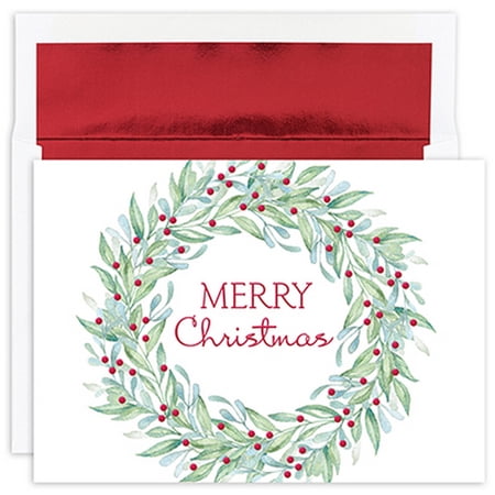 JAM Paper Christmas Card Sets, Simple Wreath, 18/Pack