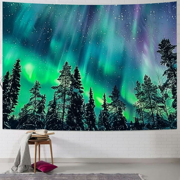PRATYUS Forest Tapestry Nature Galaxy Starry Night Wall Tapestry for Bedroom Star Aurora Borealis Ceiling Decor Wall Hanging for Living Room Dorm Painting