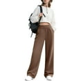 thumbnail image 2 of AINIYS Women's Wide Leg Knit Pants Elastic Waist Flowy Trousers for Casual Street Daily Wear Coffee M, 2 of 9