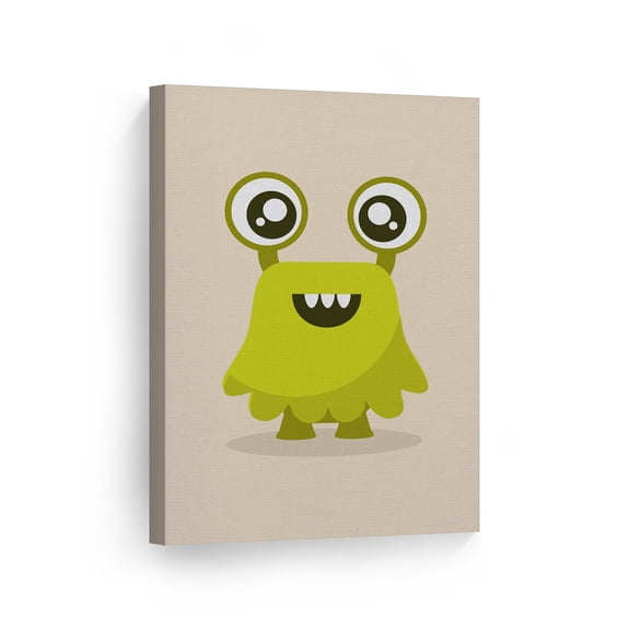 Smile Art Design Lovely Green Monster Cream Background Canvas Wall Art Print Kids Room Decor Baby Room Decor Nursery Art Nursery Decor - Made in the USA 40x30