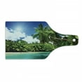 thumbnail image 1 of Jungle Cutting Board, Mahe Island Seychelles Lake and Palms with Clear Morning Sky Forest Vacation, Tempered Glass Cutting and Serving Board, Wine Bottle Shape, Aqua Green White, by Ambesonne, 1 of 1