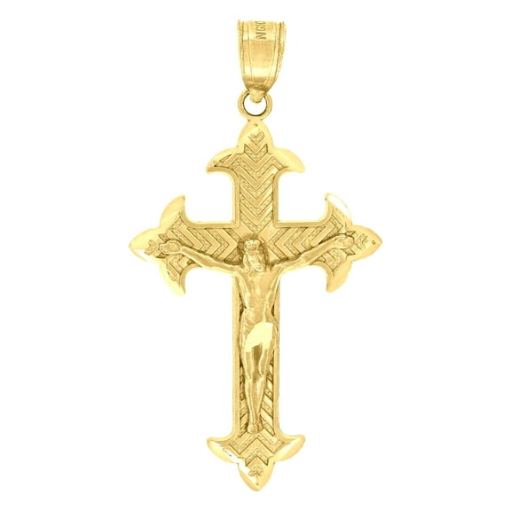 10k 10kt Yellow Gold Diamond-cut Unisex Cross Crucifix Religious Charm Pendant Pendant Necklace for Men Women