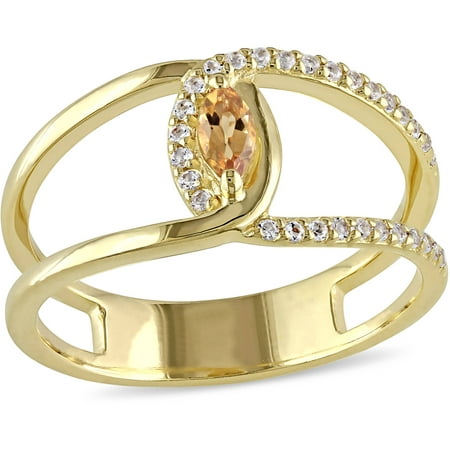Tangelo 2/5 Carat T.G.W. Citrine and White Topaz Yellow Rhodium-Plated Sterling Silver Two-Row Cross-Over Ring