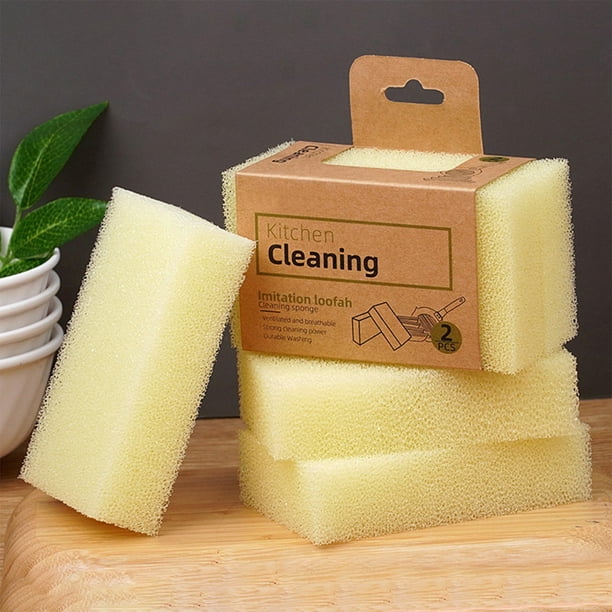 Sponge Scouring Pad | Non-Greasy Polyester Cleaning Sponge | Powerful Stain Remover | Kitchen Dishwashing Brush | Durable, Easy to Maintain | Pack of 3 | 12x7x3 cm Yellow
