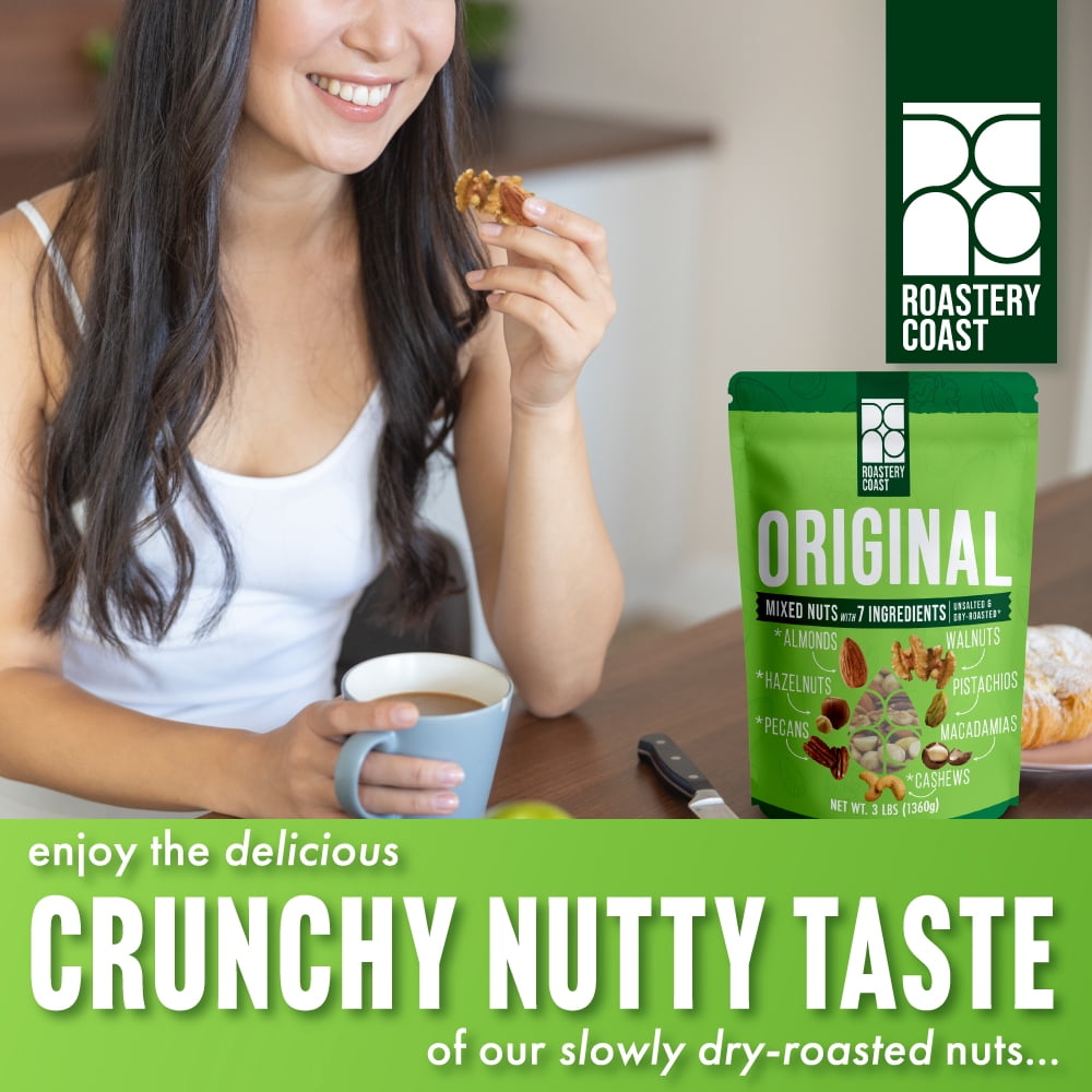 Roastery Coast Original Mixed Nuts | 7 Tree Nut Mix | Almonds, Cashews, Hazelnuts, Pecans, Macadamias, Pistachios, Walnuts (48 oz)
