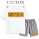 thumbnail image 4 of Conjunto de 2 piezas para bebés recién nacidos, niños y niñas de 2 a 14 años, camiseta de manga corta con estampado de letras informal de verano y pantalones cortos, atuendo deportivo, 4 of 4