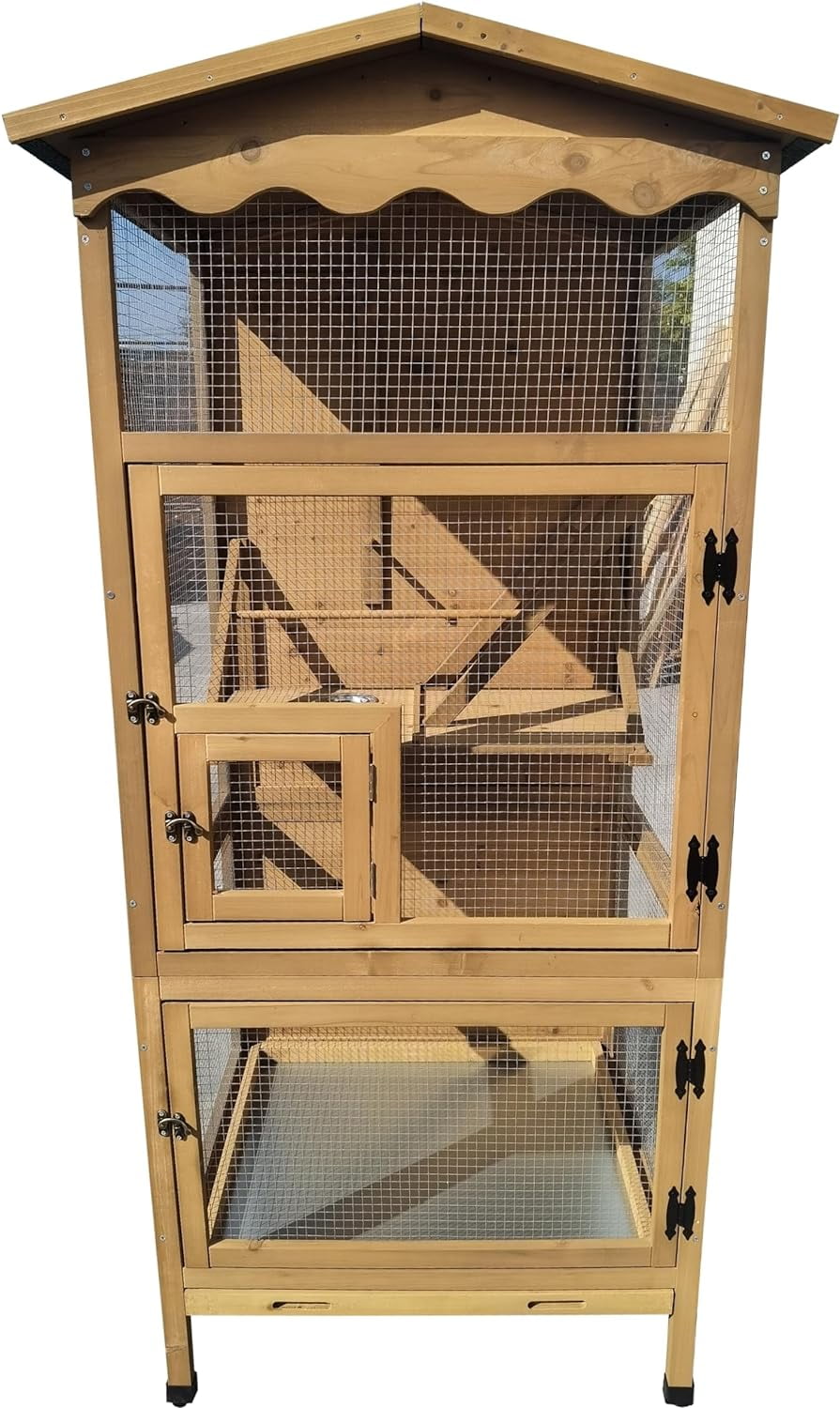 New 70” Large Outdoor Bird Aviary Weatherproof Wooden Indoor Bird Cage Easy Pull Out Clean Tray Asphalt Roof for Finches Doves Parrots Parakeets Canaries Cockatoos Lovebirds Pigeons