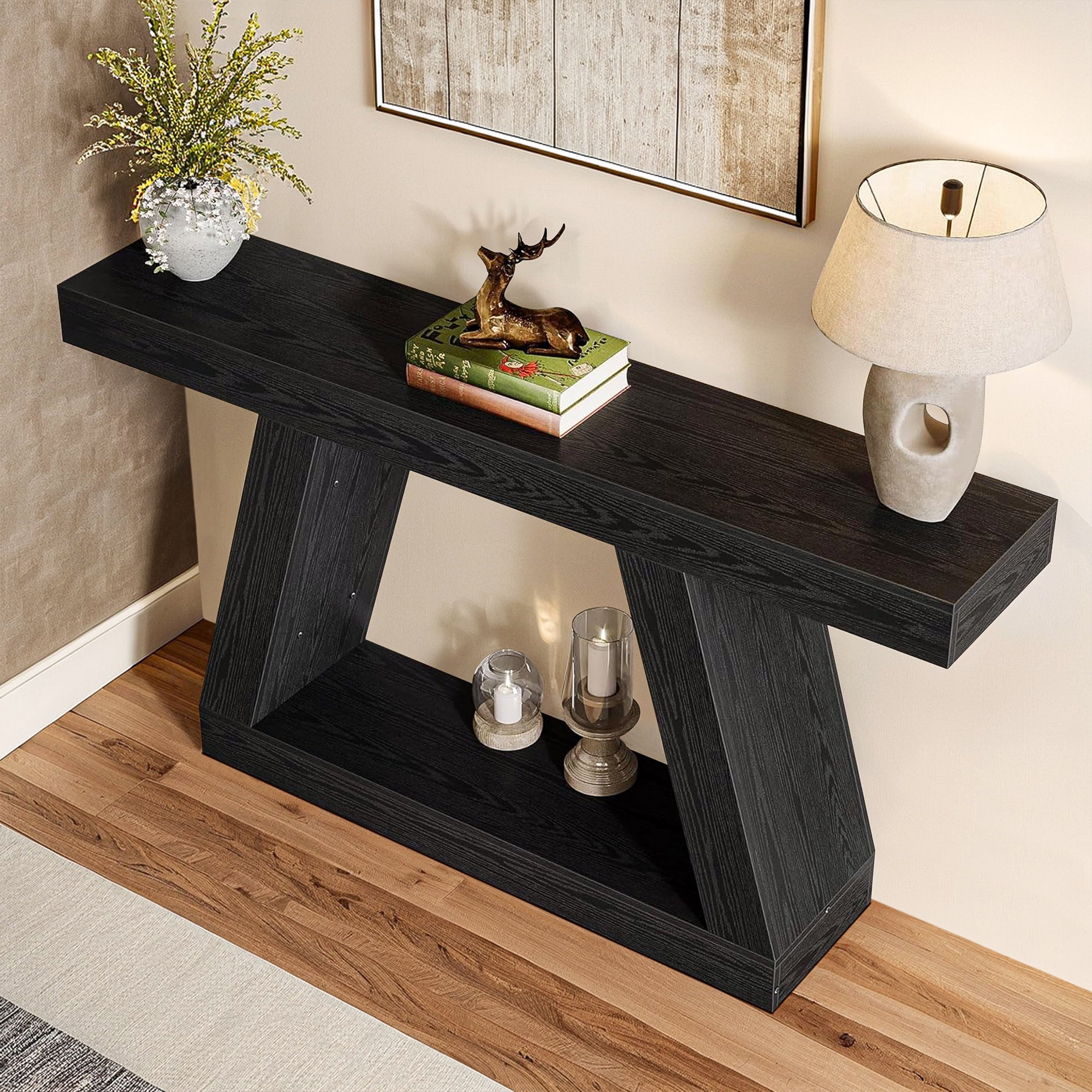 Demi Bonn Farmhouse Console Table, 55" Sofa Table with Storage for Hallway, Bedroom, Living Room, Black