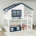 thumbnail image 6 of Bellemave Full Over Full Bunk Bed House Bunk Bed with Roof & Window, Low Loft Bunk Bed with Guardrails Shelf Bookcase for Teens, White and Blue, 6 of 8