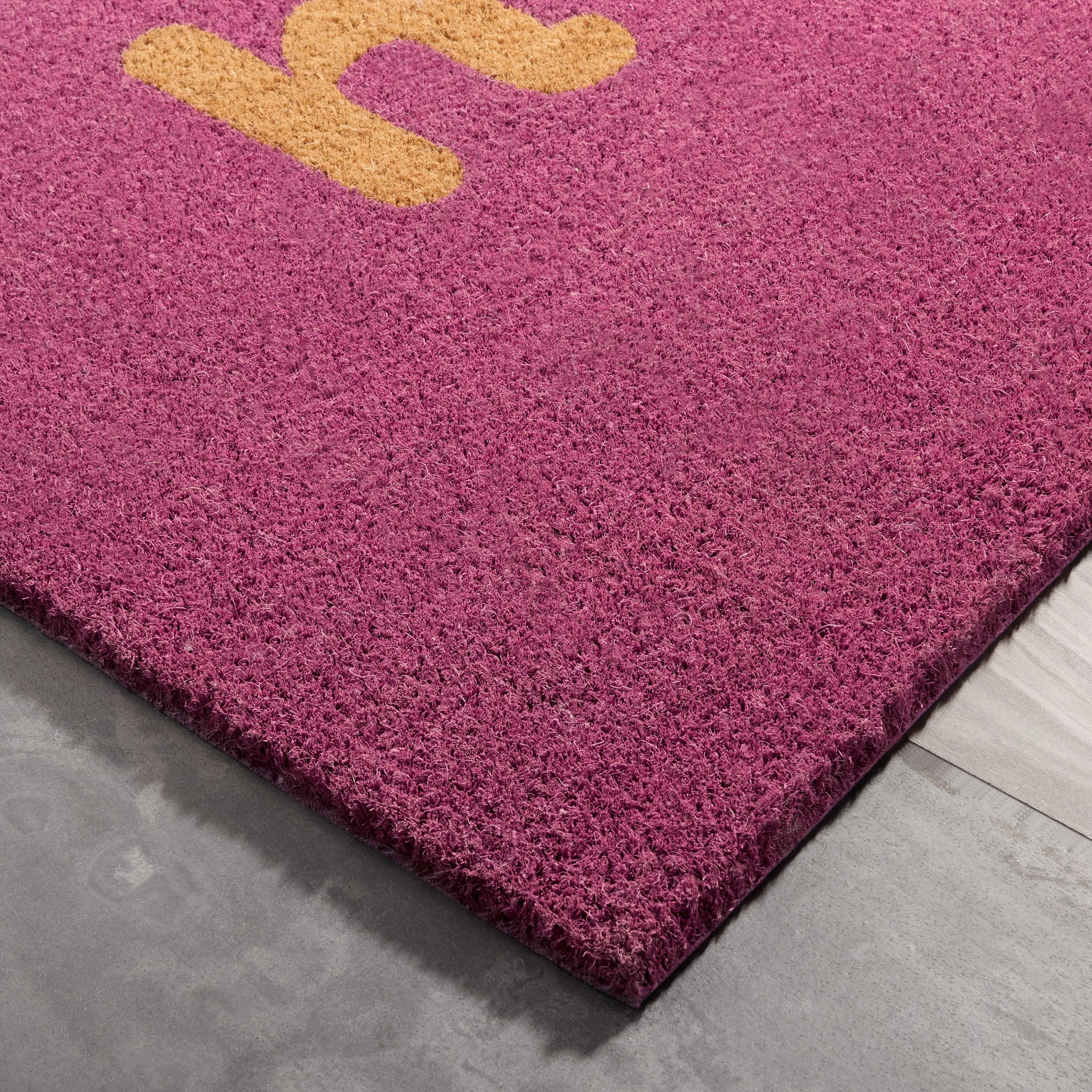 TOWN & COUNTRY TERRA Hiya Painted Welcome Outdoor Door Mat, Natural Coir, Heavyweight, Non-Slip Entryway Mat, Purple, 24"x36"