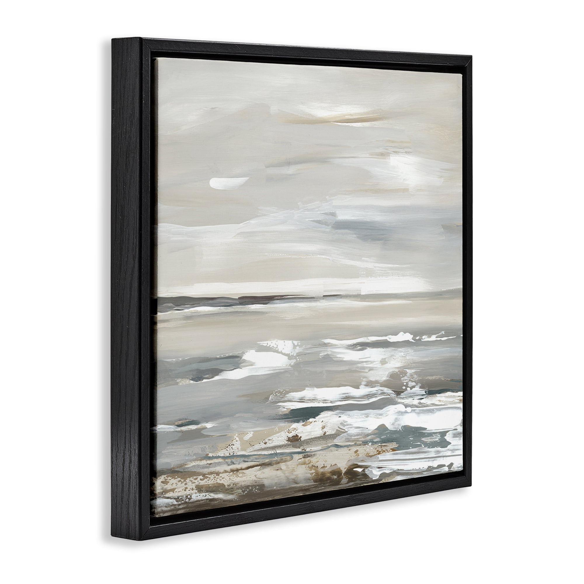 Stupell Industries White Waves Impression Landscape & Nature Painting Black Floater Framed Canvas Art Print Wall Art, 25 x 25