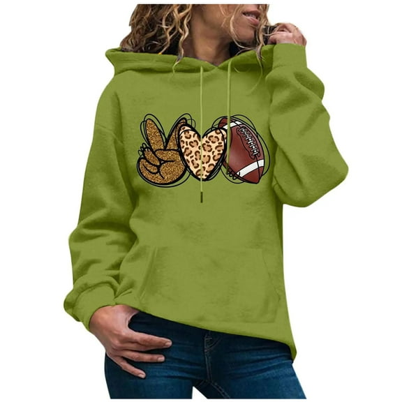 Hoodies Sweatshirts for Women Leopard Love Heart Print Sweatshirt Hooded Drawstring Sweatshirt Pullover with Pockets pullover hoodie