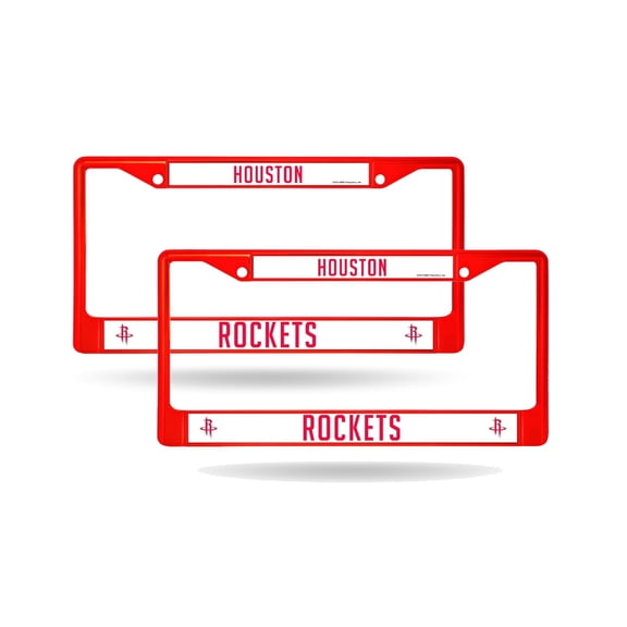 Houston Basketball Rockets Red Painted Chrome Metal License Plate Frame - Set of 2 Frames