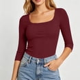 thumbnail image 3 of Plebaso 3/4 Sleeve Tops for Women Casual Scoop Neck Slim Stretch Tee Shirts Trendy Going out T Shirts, 3 of 7