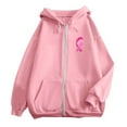 thumbnail image 5 of Wangmeiwg Women's Sweatshirts Fashion Women's Autumn Winter Cancer Awareness Ribbon Feather Print Zipper Long Sleeve Pocket Drawstring Casual Hooded Sweatshirt Pink XL, 5 of 5