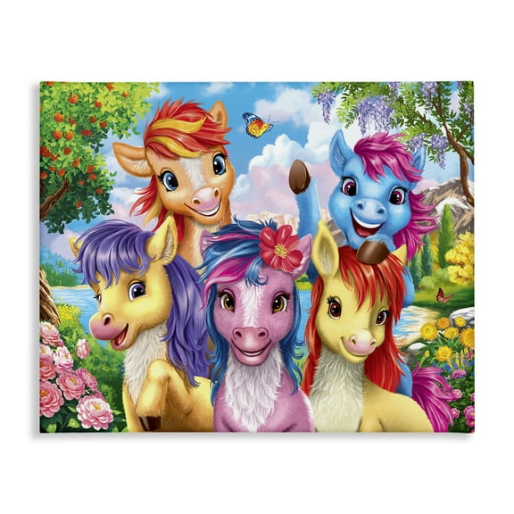 Stupell Industries Bright Ponies Selfie Fantasy & Sci-Fi Painting Wrapped Canvas Art Print Wall Art, 20 x 16