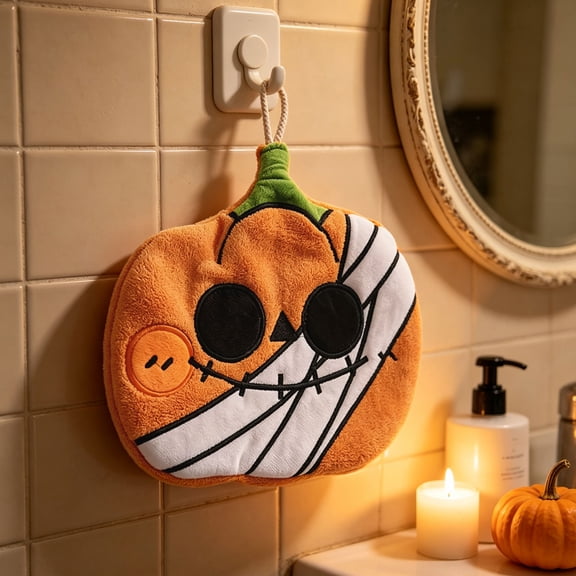 Halloween Pumpkin Decor Hand Towel with Hanging Loop 8 Inch Fall Halloween Decor Cute Halloween Decor for Bathroom Kitchen, 1 Pack