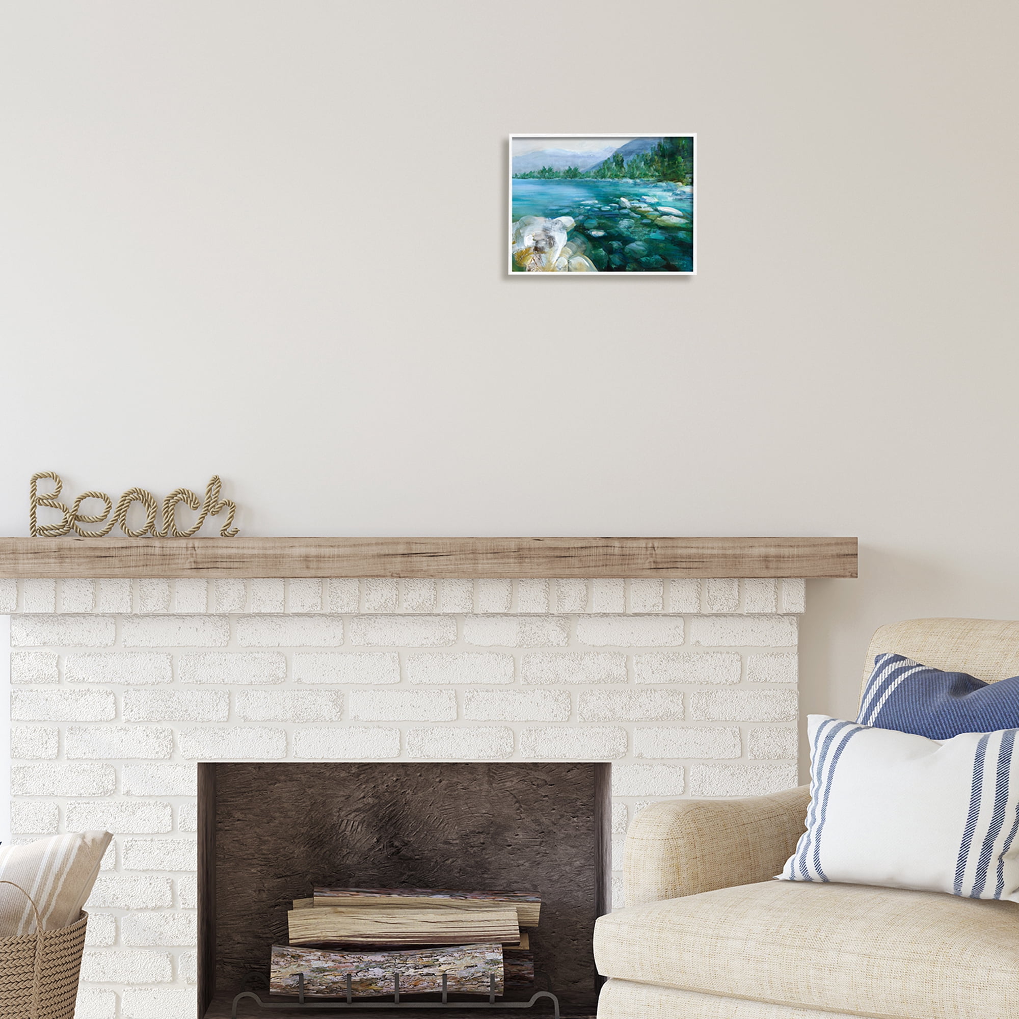 Stupell Industries Rocky River Landscape Nature Painting White Framed Art Print Wall Art, 14 x 11