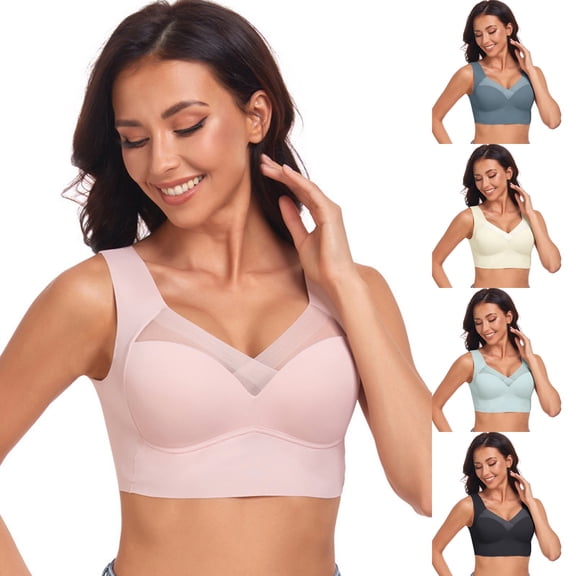 No Underwire Jelly Bra for Women BWASD Wireless Bralettes with Mesh Trim Seamless Push Up Support Lift Tshirt Everyday Bra New Upgrade Pink S-XXL