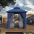 thumbnail image 2 of Sunmthink Outdoor Gazebo for Patio 8'x8', Metal Frame Canopy with Double Roofs, Heavy Duty Party Tent and Shelter with Mosquito Netting and Privacy Screen for Backyard,Garden,Deck (Blue), 2 of 9