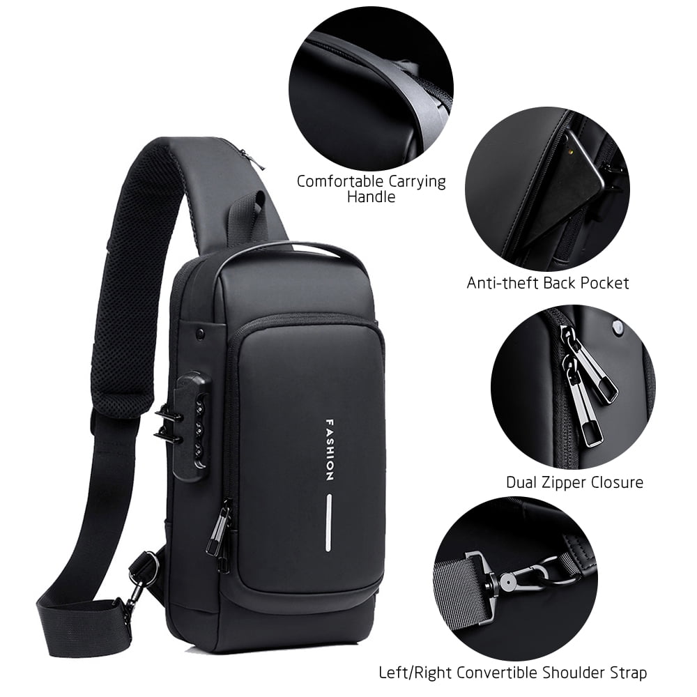 Men's Anti theft Chest Bag with USB Charging Port Waterproof Crossbody Backpack Secure and Stylish Shoulder Bag