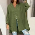thumbnail image 3 of Scyoekwg Button Down Shirt Women Solid Color Long Sleeve Lapel Collar Blouse Loose Fit Hight Low Office Casual Top (Army Green,XXL), 3 of 6