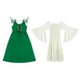 thumbnail image 5 of SERTG Girls' Medieval Vintage Halloween Dress 2-Piece Set Square Neck Gown with Laced Waist and Overlay Skirt Spooky Elegant Garb for Children 4-10 Years(Green,4 Years), 5 of 6