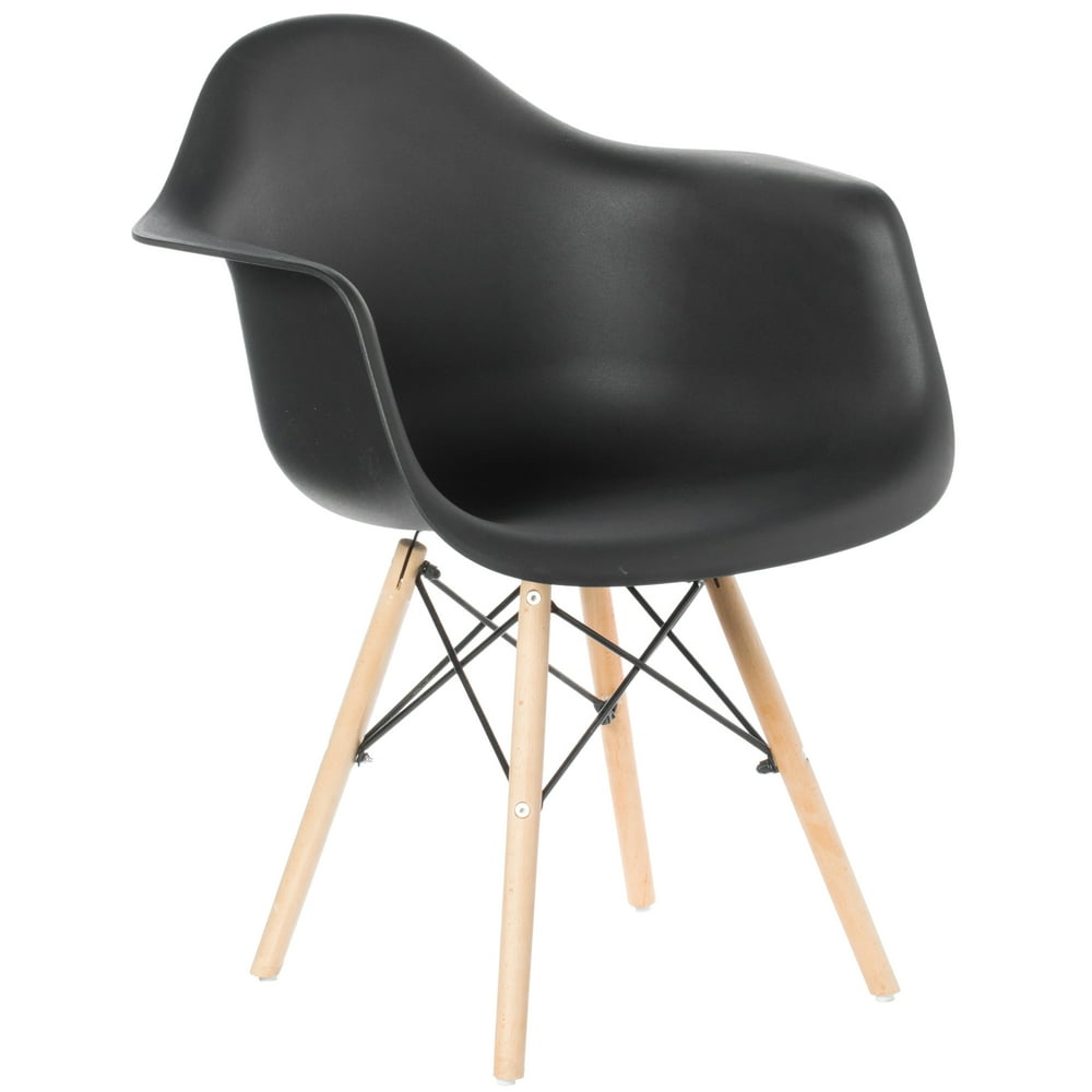 MidCentury Modern Style Plastic DAW Shell Dining Arm Chair with Wooden Dowel Eiffel Legs, Black