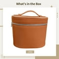thumbnail image 5 of Vanity Case Travel Makeup Bag with Handle, Brown PU Leather Round Organizer, Waterproof Zippered Cosmetic Storage, Detachable Dividers, Holds Bottles for Toiletries and Skincare, 5 of 5