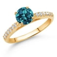 thumbnail image 2 of Gem Stone King 10K Yellow Gold London Blue Topaz and White Lab Grown Diamond Engagement Ring for Women (1.28 Cttw, Gemstone November Birthstone, Round 6MM, Size 6), 2 of 4